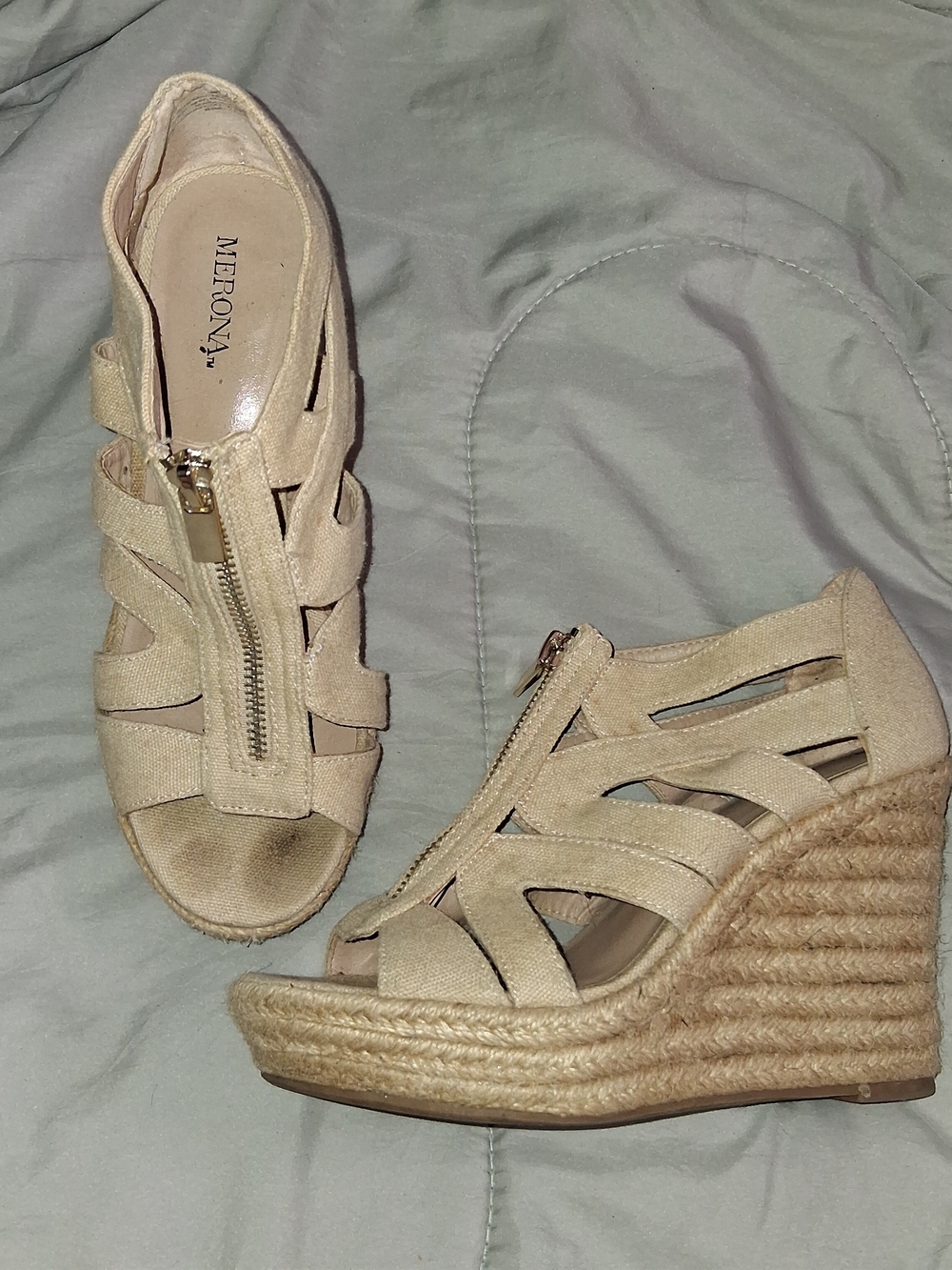 Merona Beige Espadrille Wedge Sandals with Front Zip